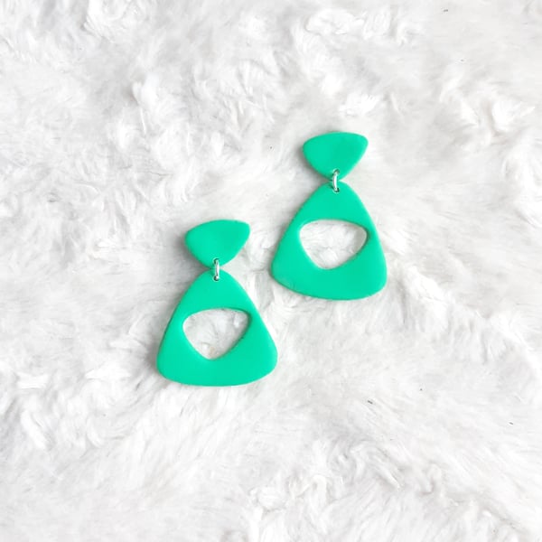 Green polymer clay earrings, Pebble hoops, Organic dangles, Minimalist earrings