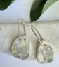 Handmade Ceramic Earrings: grey, ochre glaze with sterling silver hoops  