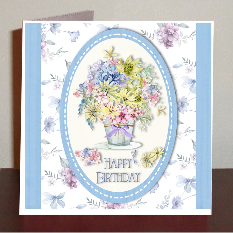 Female birthday card with bouquet of flowers