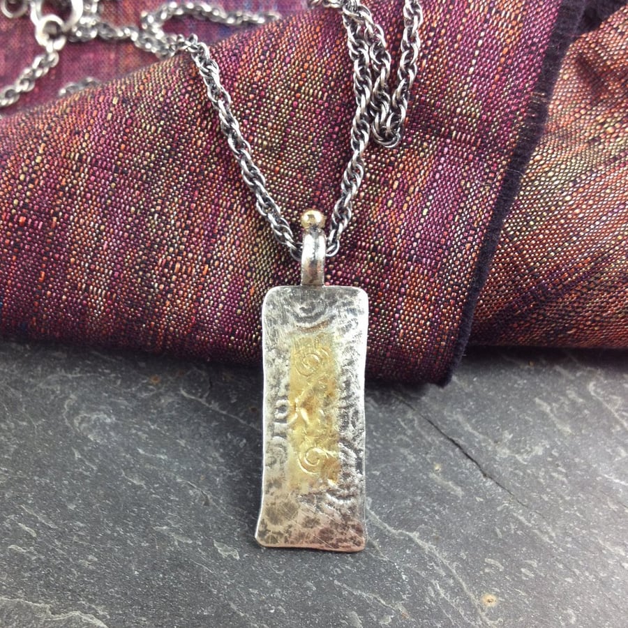 silver and 18ct gold Relic ingot pendant and chain