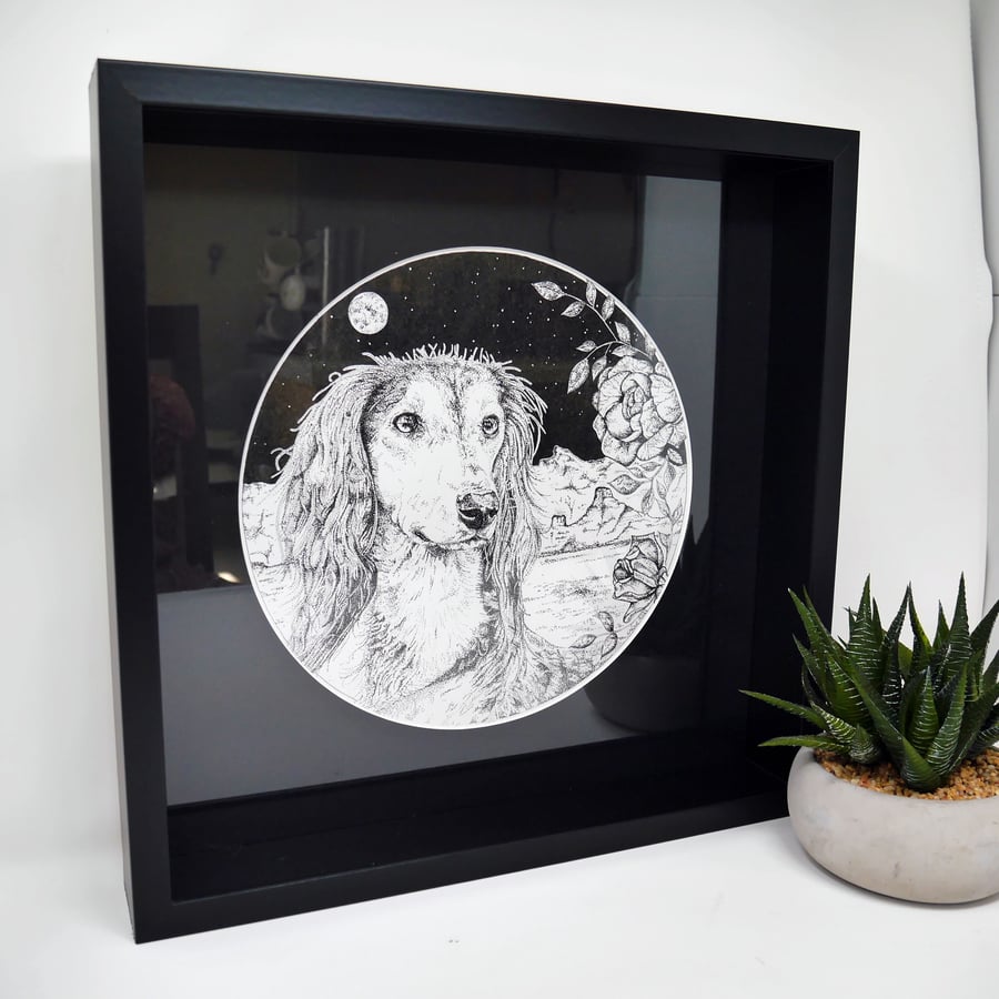 Saluki, Saluki Art, Saluki Gift, Sighthound, Original Drawing, Pointillism