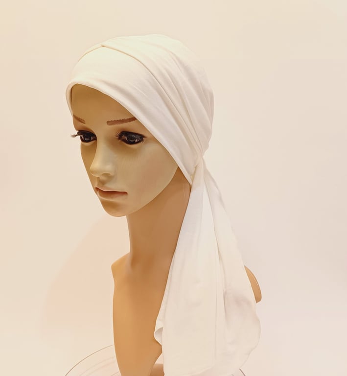 Chemo head wear, alopecia, hair loss head coverage, cream headscarf