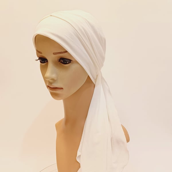 Chemo head wear, alopecia, hair loss head coverage, cream headscarf