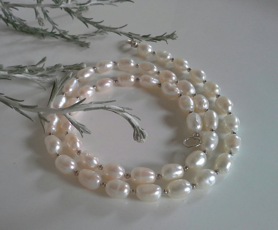 Ivory Borogue Freshwater Pearl Sterling Silver Necklace