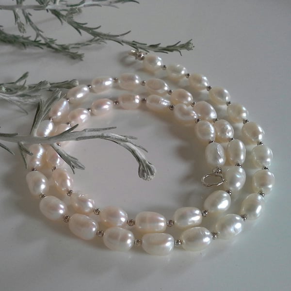 Ivory Borogue Freshwater Pearl Sterling Silver Necklace