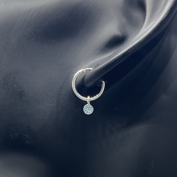 Handmade Sky Blue CZ Petite Hoop Earrings