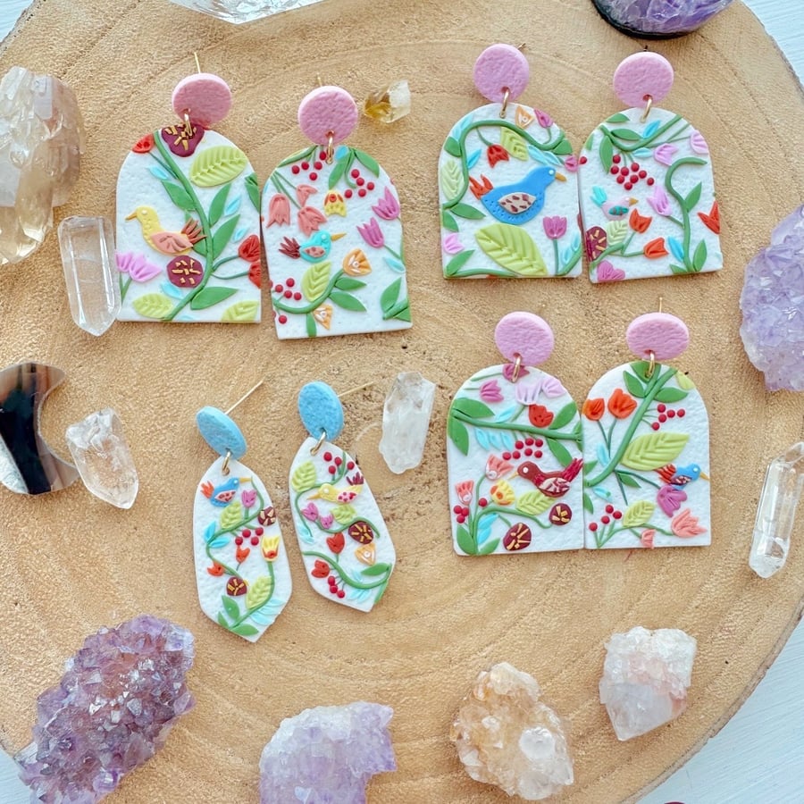 Floral Wild Flower Earrings, Whimsical Polymer Clay Earrings, Flower earrings,Ga