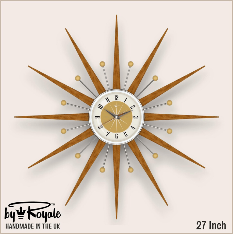 Mid Century Starburst Wall Clock By Royale The Welby in Burnt Gold - 4 Sizes