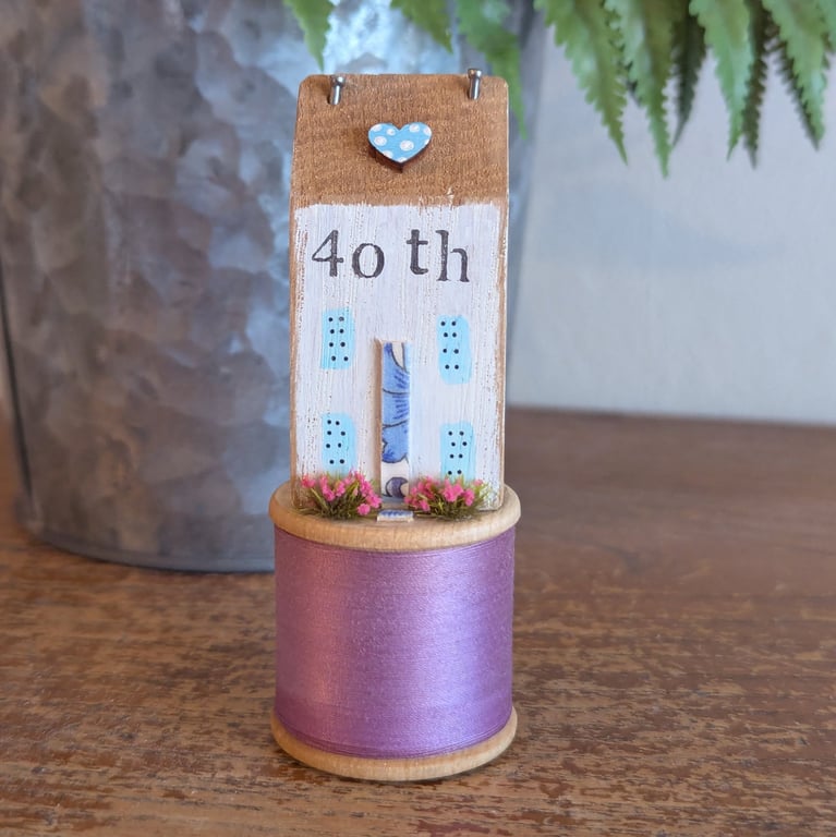 Vintage Bobbin and Handmade Tiny Oak 40th Birthday Gift