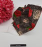 Face mask, medium,  3 layer,  adjustable elastic,  black and pink rose. - Image 6