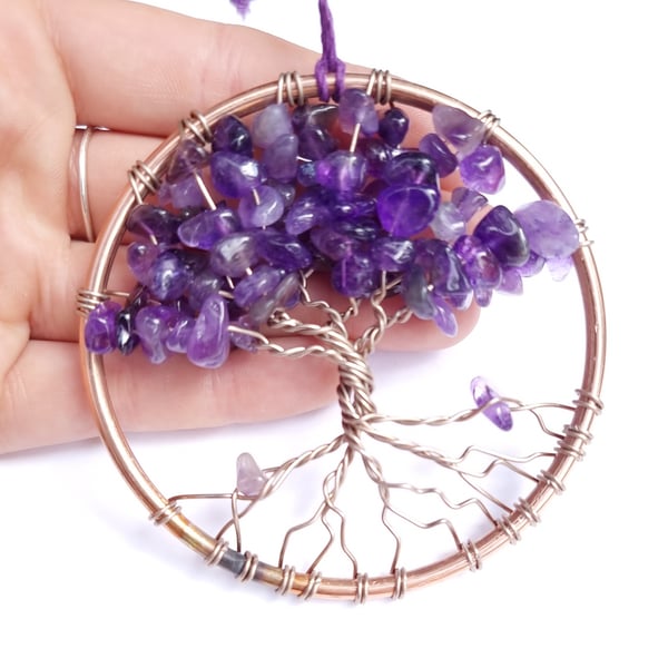 Amethyst Gemstone Tree of life sun catcher, Crystal tree, wall hanging