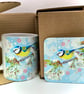 Bluetit and Cherry Blossom Ceramic Mug - matching Coaster option - Image 7