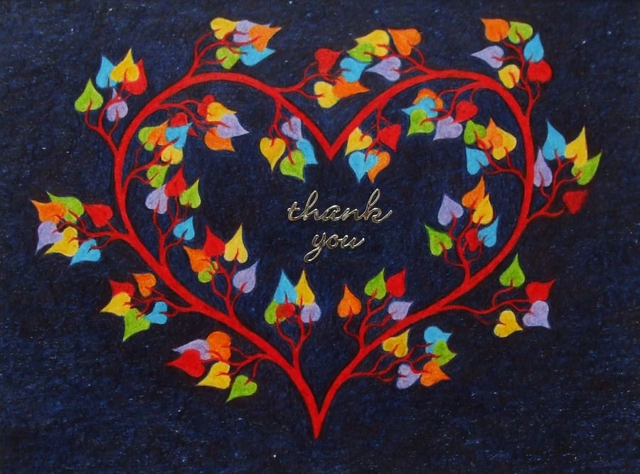 Thank You Card, Heart Card, Thank You Tree Heart Card, Tree of Life Rainbow Art