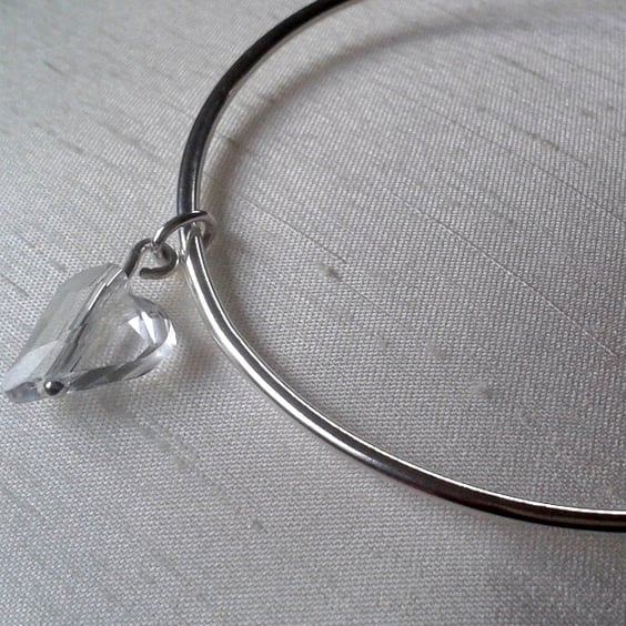 Sterling Silver Bangle with Crystal Heart Charm