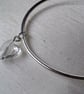 Sterling Silver Bangle with Crystal Heart Charm - Image 1