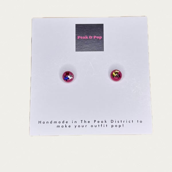 Dark Pink Glitter Star Confetti Stud Earrings – Small Gift Jewellery