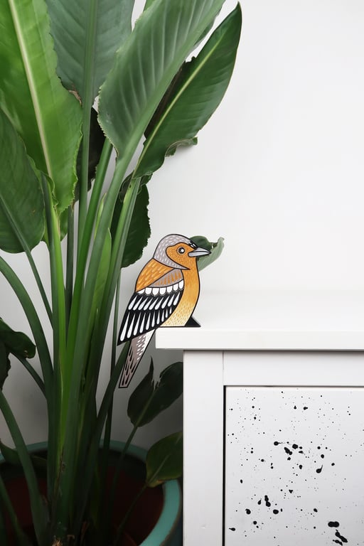 Chaffinch door topper, decoration for door frame, hand painted wooden bird.