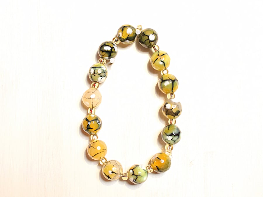 Green dragon vein agate and gold bead stacking bracelet