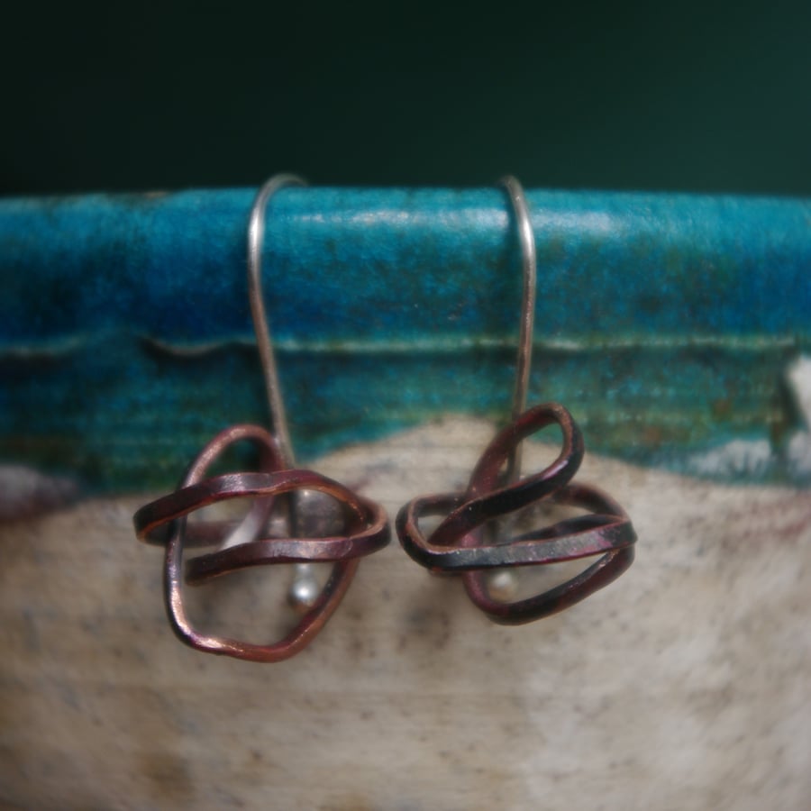 Copper and Silver Squiggle  Earring