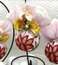 Pink and Gold Christmas Bauble with Floral Embroidery, Ribbons and Flowers - Image 3