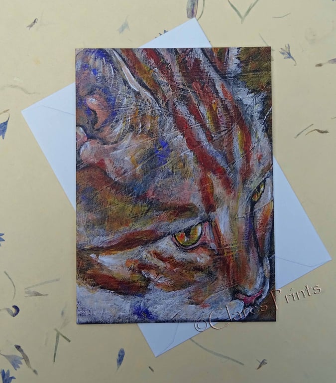 Ginger Cat Blank Greeting Card From my Original Art Acrylic Painting