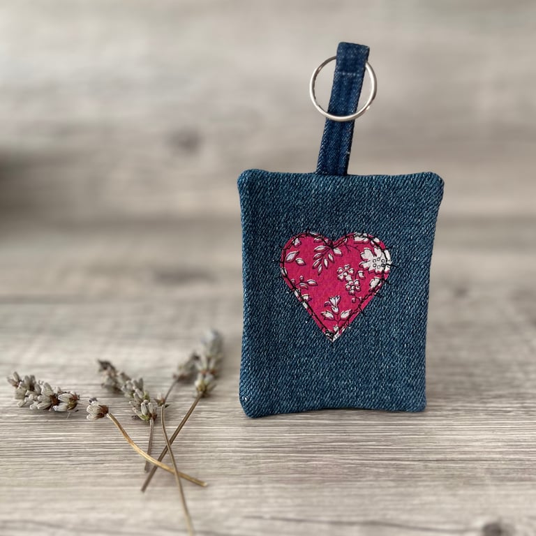 Denim Keyring with Liberty Fabric Heart 