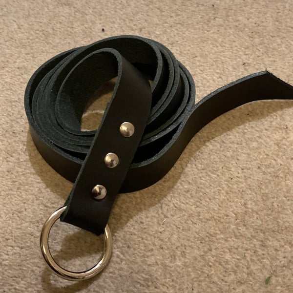 5 foot in length - 1" Ring Belt - Medieval Style in Black Leather - FREE SHIP