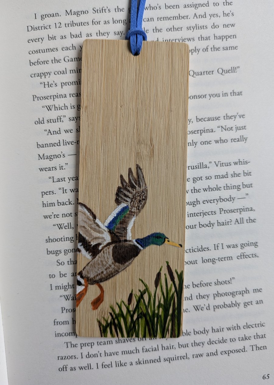 Hand Painted Bamboo Wood Bookmark, Mallard Duck