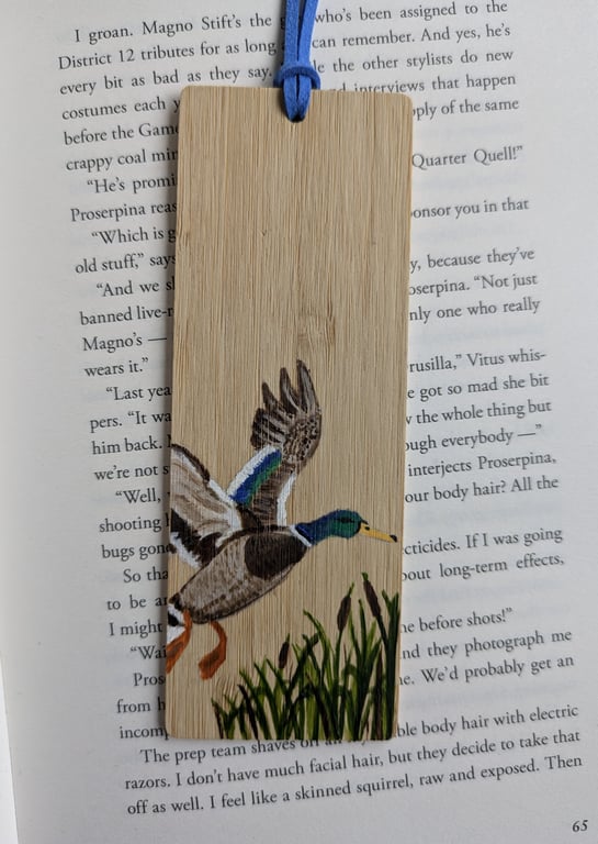 Hand Painted Bamboo Wood Bookmark, Mallard Duck