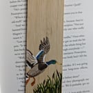 Hand Painted Bamboo Wood Bookmark, Mallard Duck