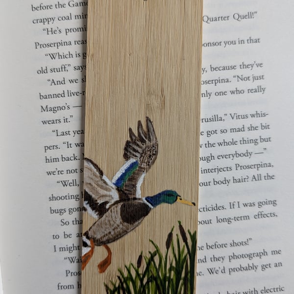 Hand Painted Bamboo Wood Bookmark, Mallard Duck