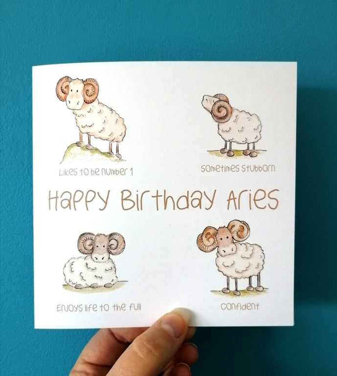 Aries Birthday Card, April Birthday card, Ram, star signs card, star sign aries