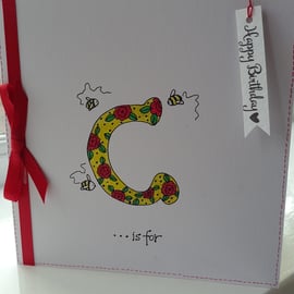 Personalised rose initial birthday card