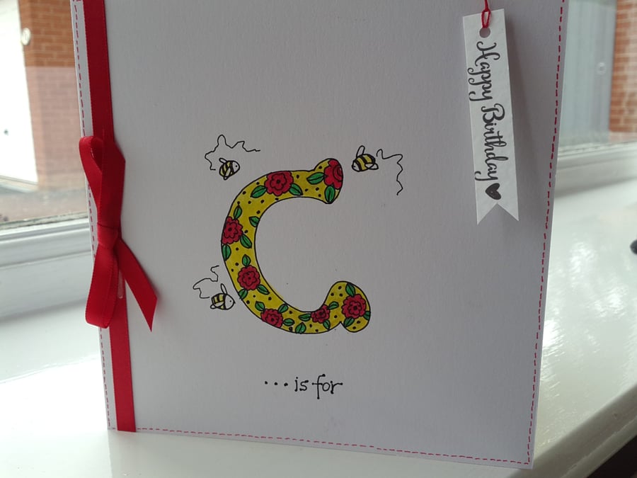 Personalised rose initial birthday card
