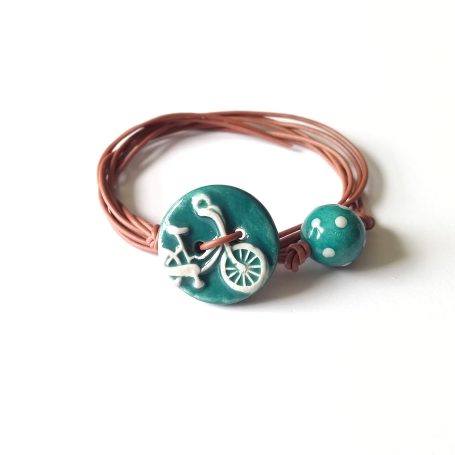 Vegan Bicycle Button Wrap Bracelet in Teal