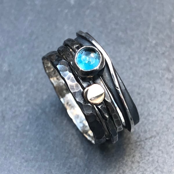 Olde London Stack Ring, topaz stack ring, oxidised stack ring, blue topaz ring, 