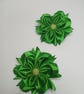 Pair of Green Satin Hair Flowers - Elastic Hair Bands for Pigtails 