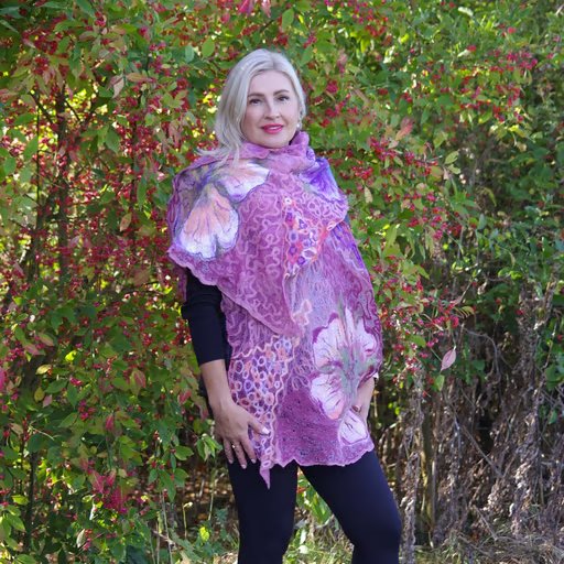 Lightweight Nuno Felted Silk Scarf – Handmade Floral Wrap