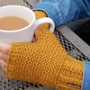 Hand Knit Mustard Fingerless Gloves 