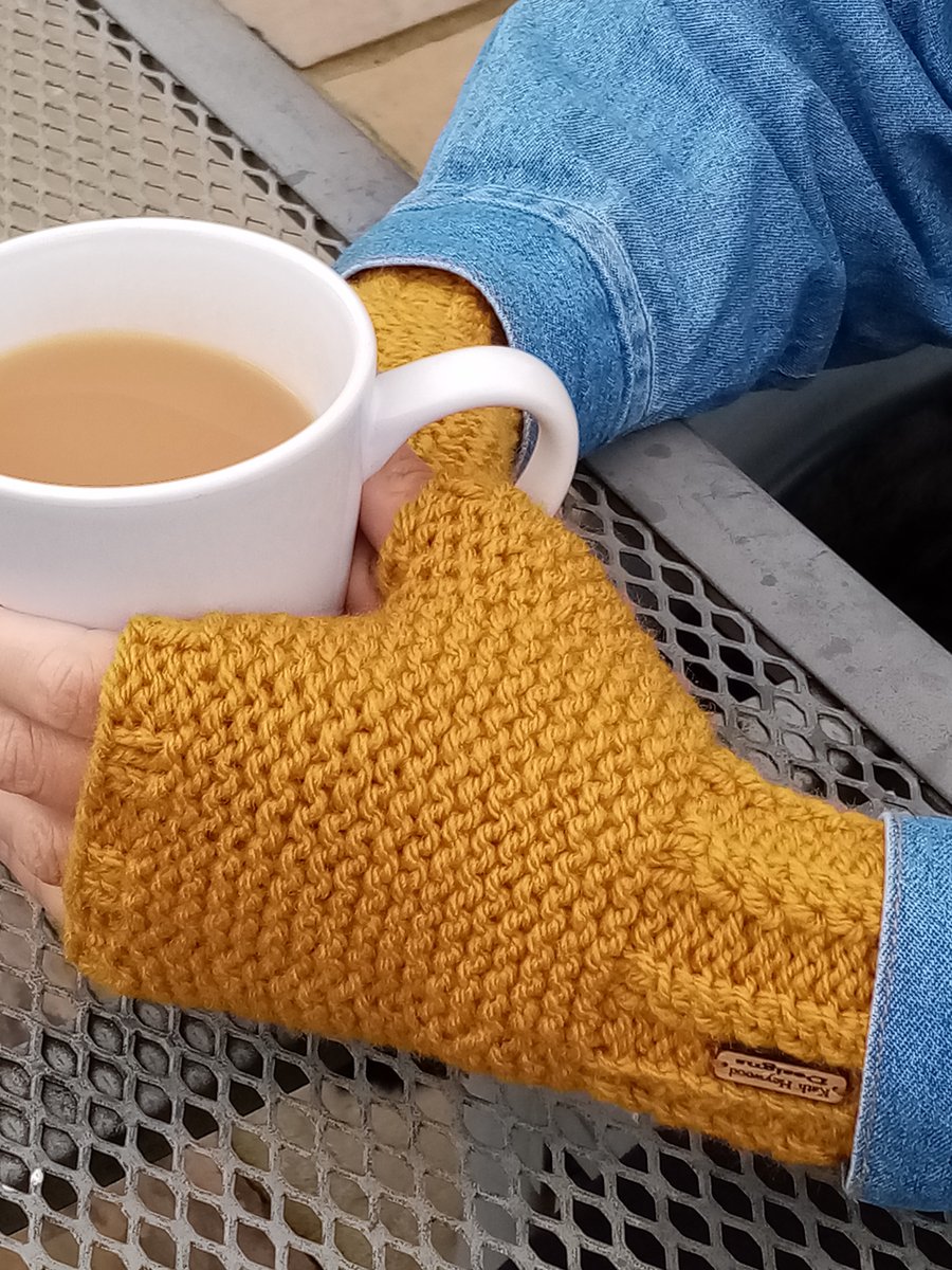Hand Knit Mustard Fingerless Gloves 