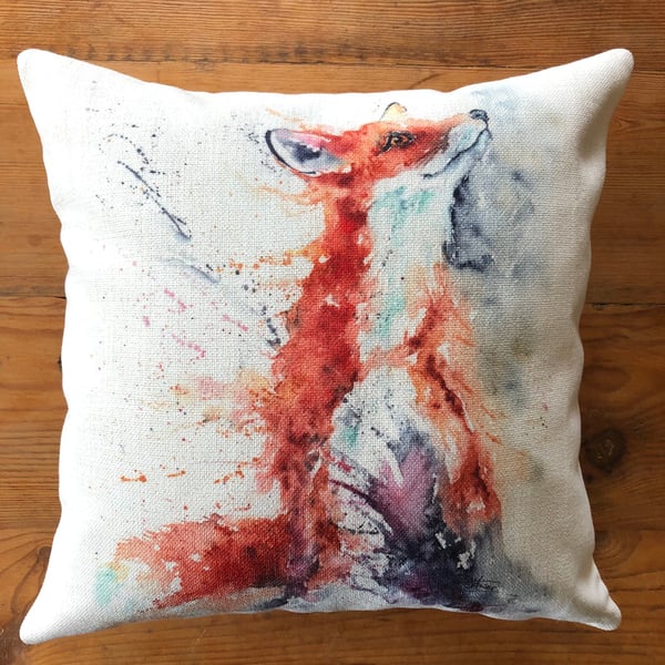 Foxy Vixen Cushion Cover, Wildlife Art Cushion, Red Fox Textile Print, Linen loo