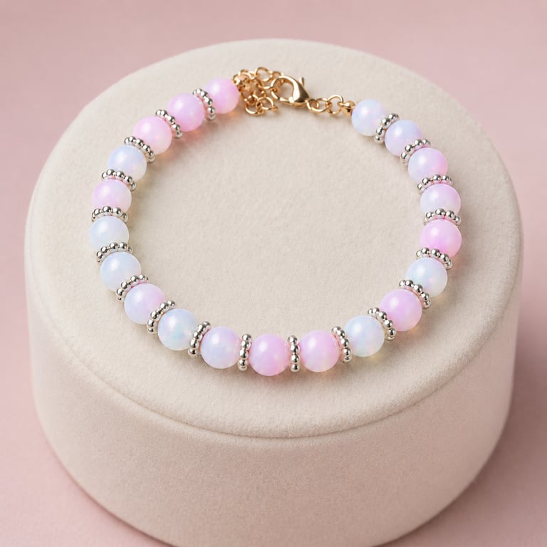 Pink and Blue Opalescent Beaded Bracelet Handmade Gift for Her