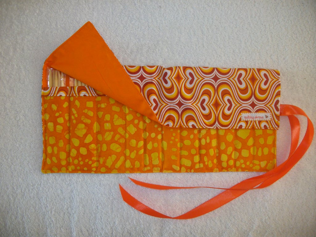 11 Sets Bamboo Double Pointed 5" Sock Knitting Needles in Handmade Roll Up Case