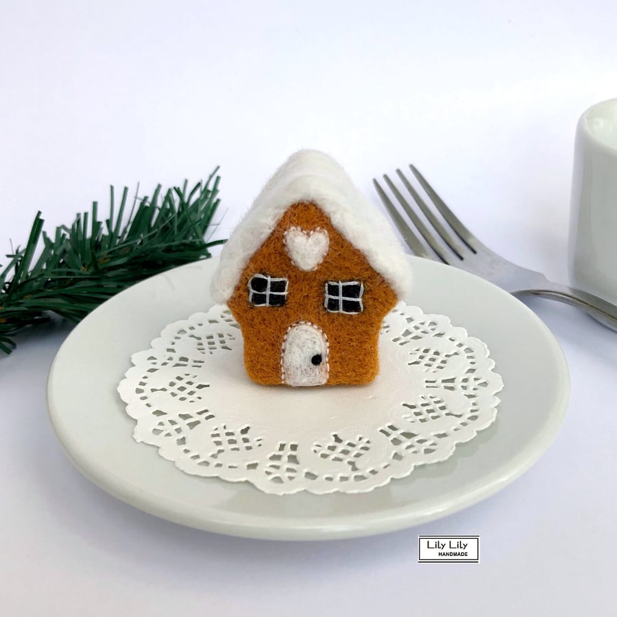 SOLD Gingerbread House decoration, needle felted by Lily Lily Handmade 