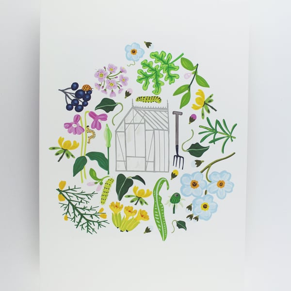 Yorkshire Flowers & Greenhouse Giclee print A4
