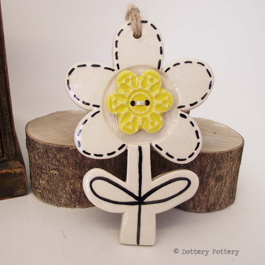 Pottery Flower Ceramic hanging decoration. Illustrated Flower pottery decoration