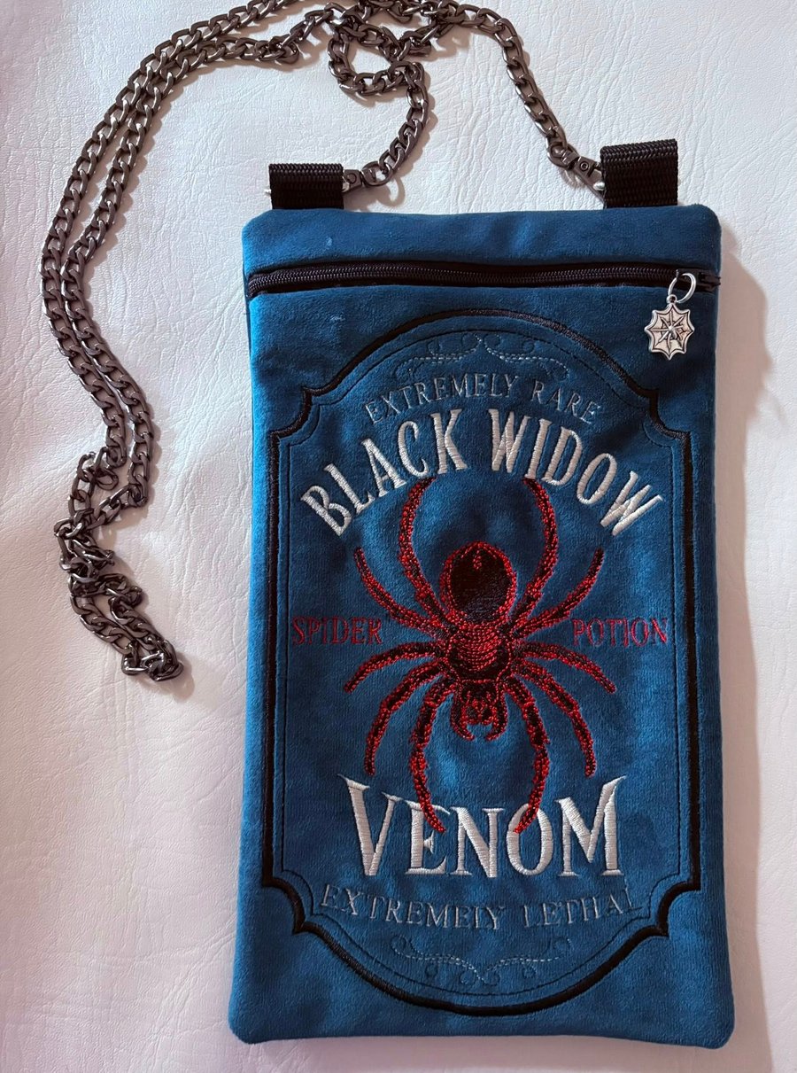 Embroidered Alchemist inspired Black Widow Bag - Velour