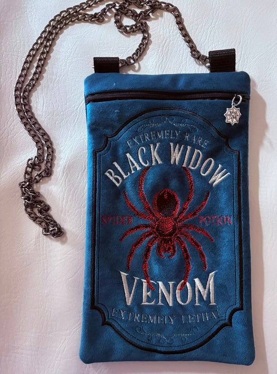 Embroidered Alchemist inspired Black Widow Bag - Velour