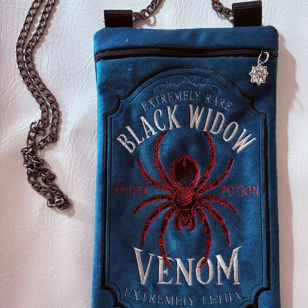 Embroidered Alchemist inspired Black Widow Bag - Velour