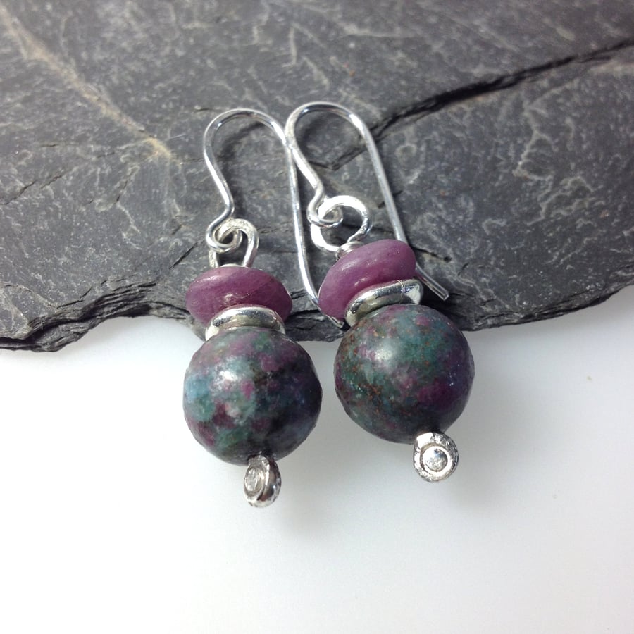Ruby in apatite and sterling silver earrings